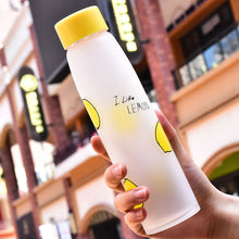Load image into Gallery viewer, JOUDOO 430ml Creative Frosted Fruit Glass Art Fresh Lemon Water Bottle Couple Student Portable Tea Bottle