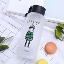 Load image into Gallery viewer, Summer Simple Couple Glass Water Bottles New Creative Children's Portable Outdoor Water Bottle Students Fresh Frosted Drinkware